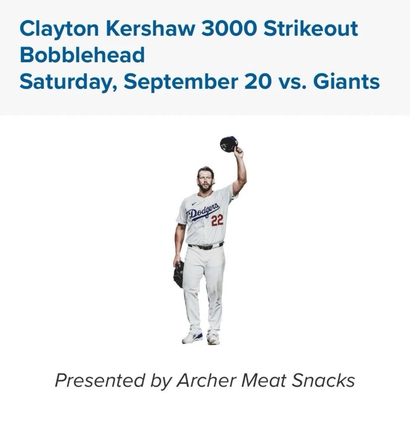 Clayton Kershaw 3000 Strikeout LA Dodgers Bobblehead 9/20/25