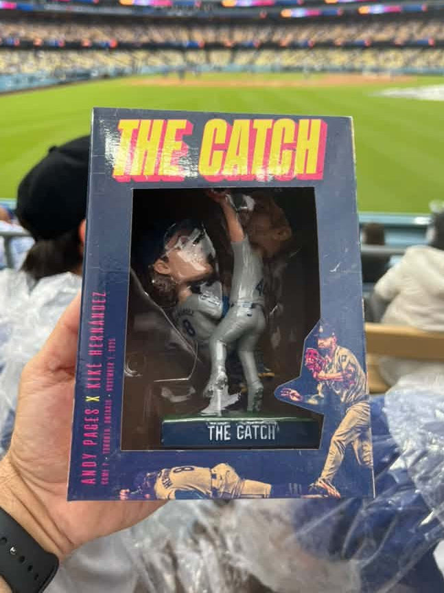 The Catch Andy Pages Kike Hernandez LA Dodgers Bobblehead SGA 9/6/26