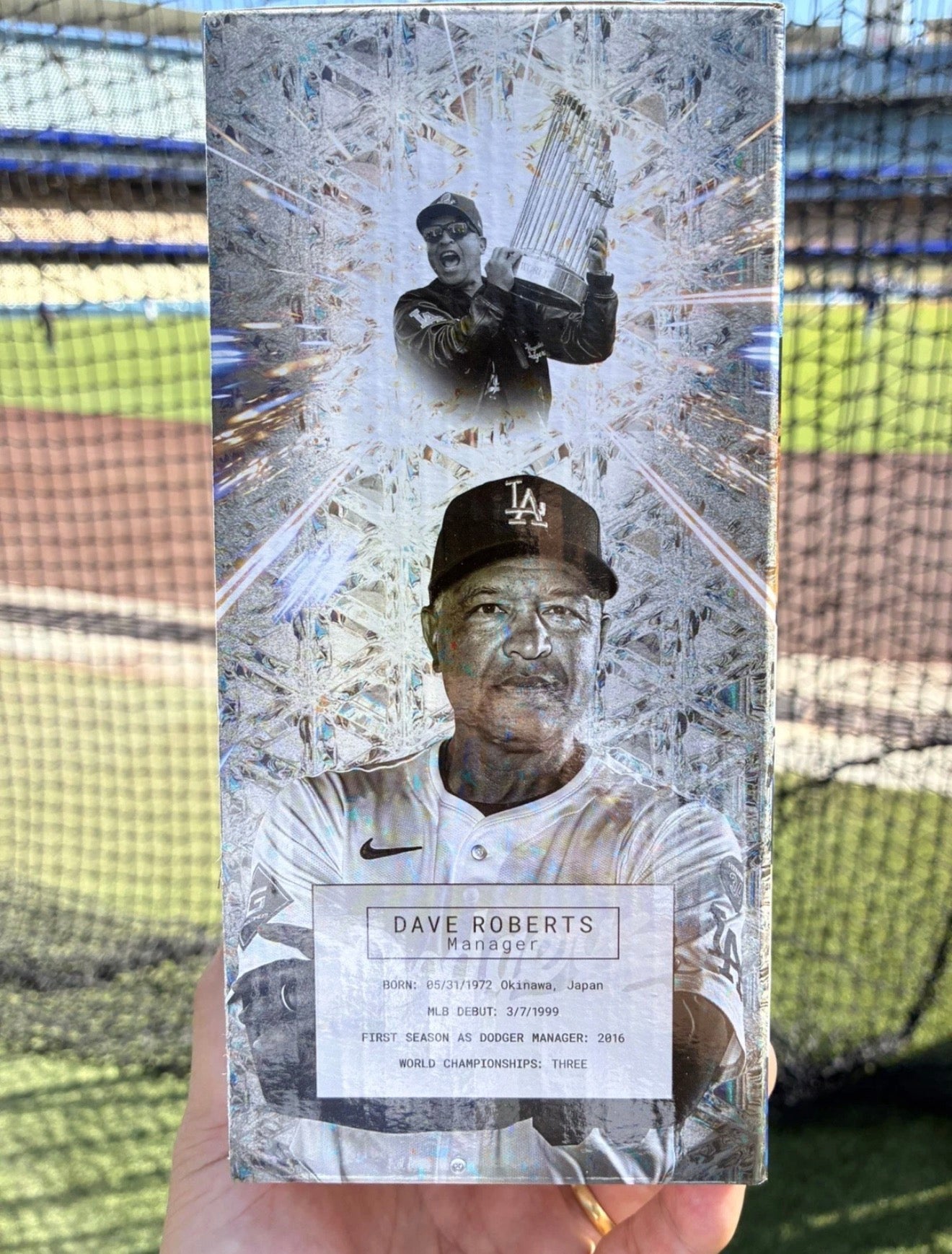 Dave Roberts bobblehead box back - World Series