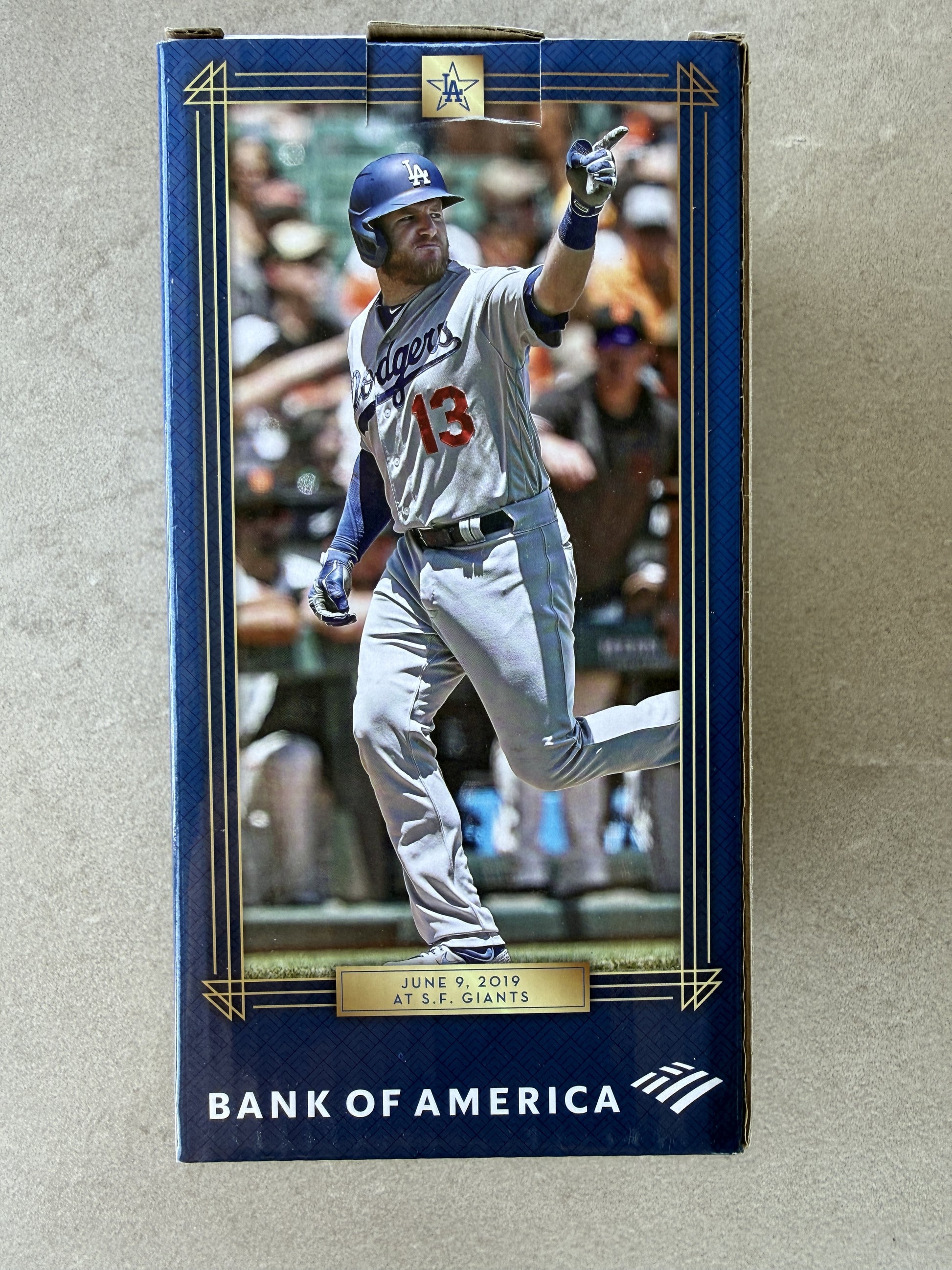 Max Muncy Dodgers bobblehead box back — June 9, 2019 at S.F. Giants commemorative panel