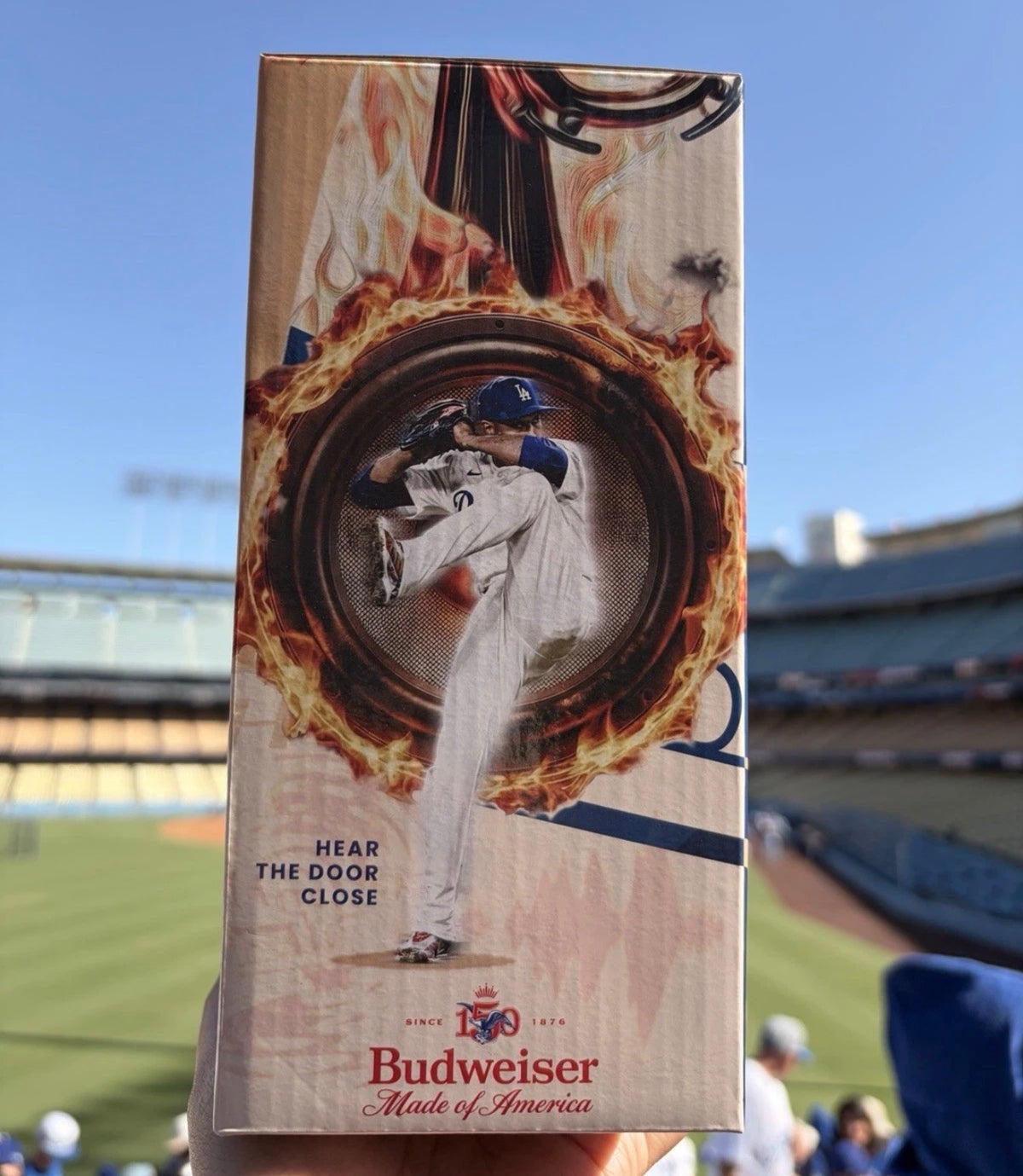 Edwin Diaz Dodgers bobblehead box side panel — Hear the Door Close design