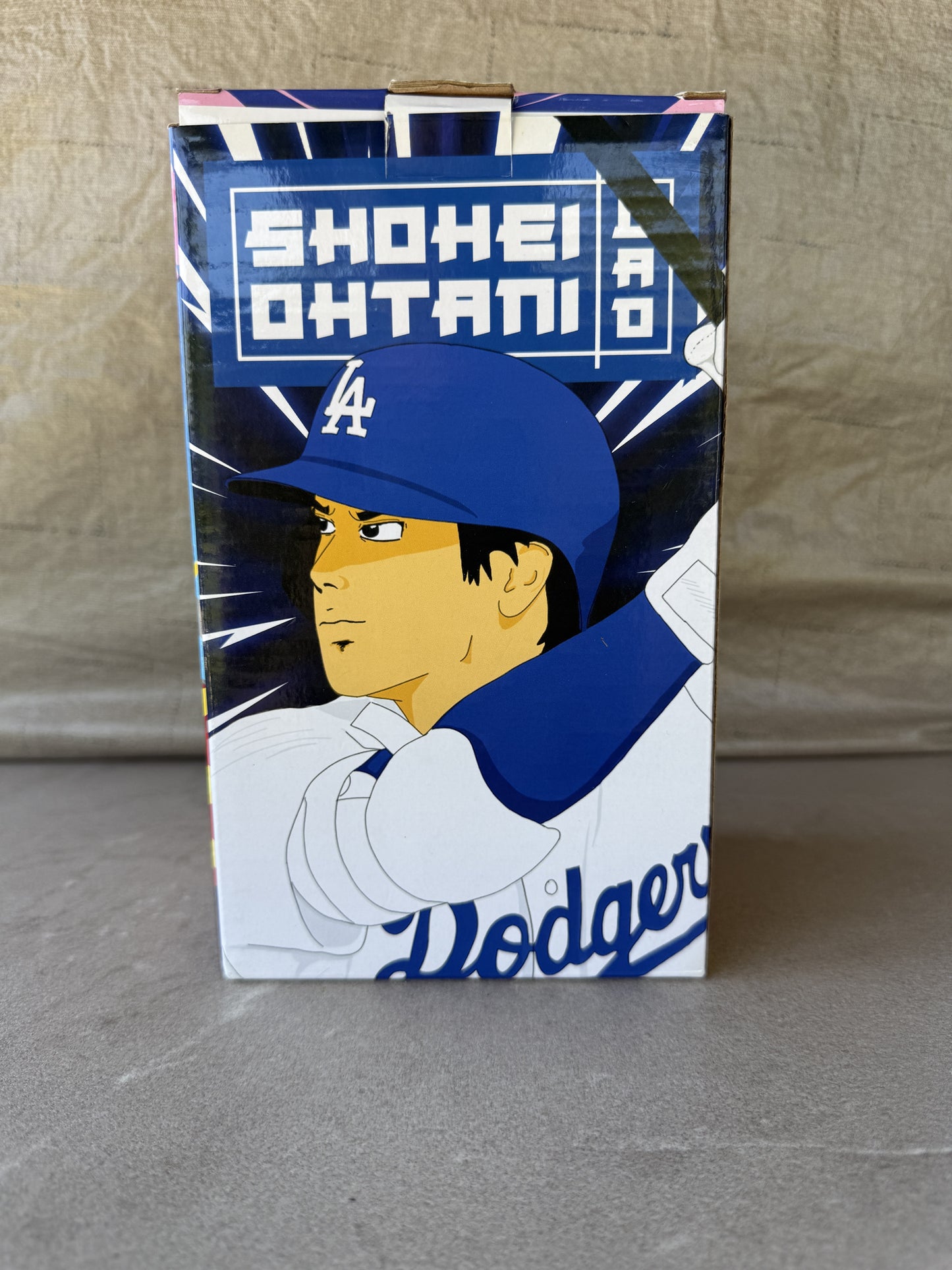 Shohei Ohtani bobblehead box side panel with Dodgers artwork
